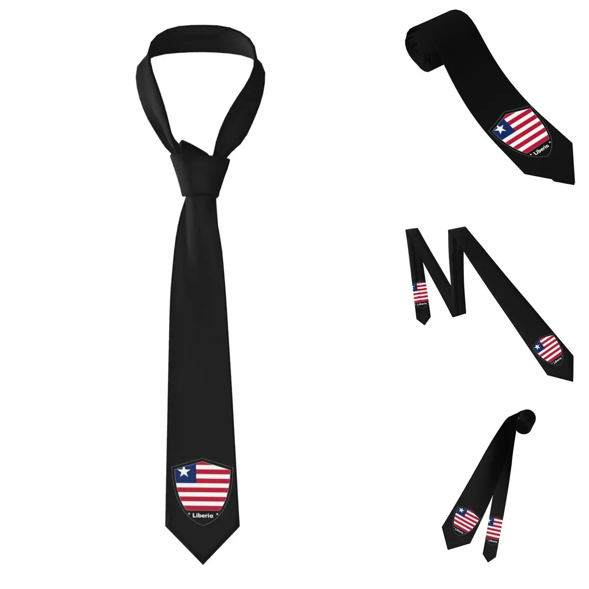 Liberia Flag Badge Necktie for Men Silk Polyester 8 cm Neck Ties Party Business Tie Casual Gravatas