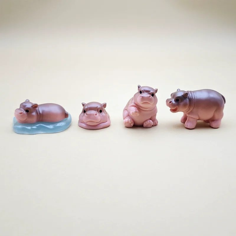 2pcs Cute Resin Hippo Figurines, Mini Small Animal Miniatures Status for DIY Crafts Micro Landscaping Home Desk Decorations