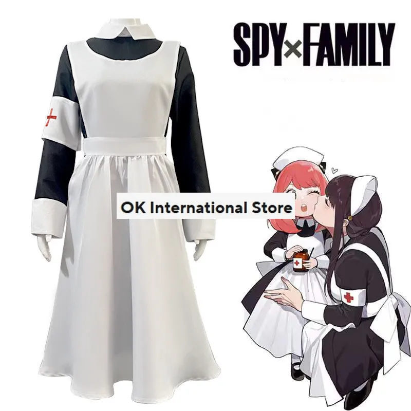 Anime SPY×FAMILY Anya Forger Cosplay Costume Apron Headdress Socks Bowtie Hat Wig Armband Man Woman Adult Kawaii Nurse Uniform