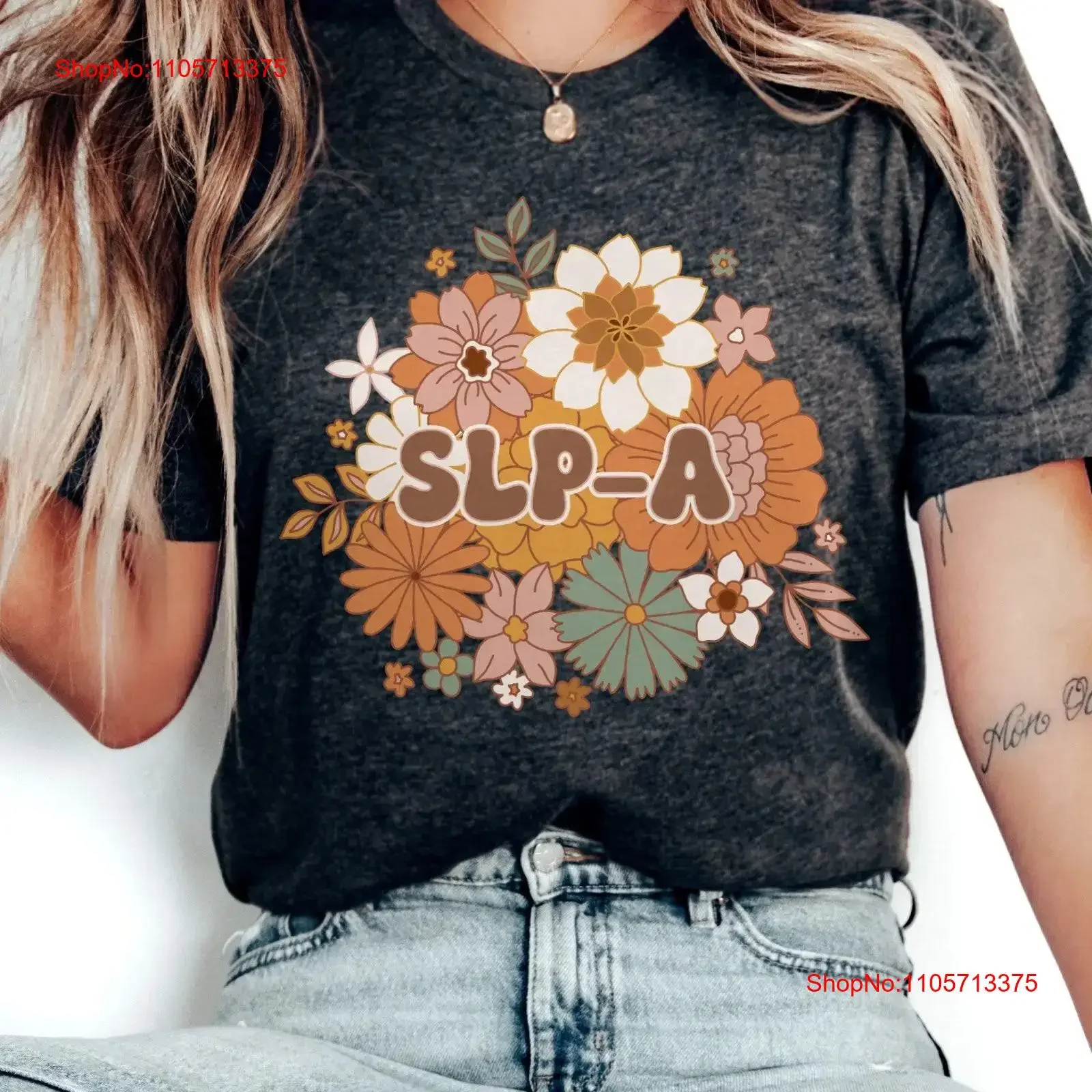 Floral SLP A shirt Speech Therapy T language pathologist assistanT Pathology Therapist Boho vintage Washed Casual Breathable