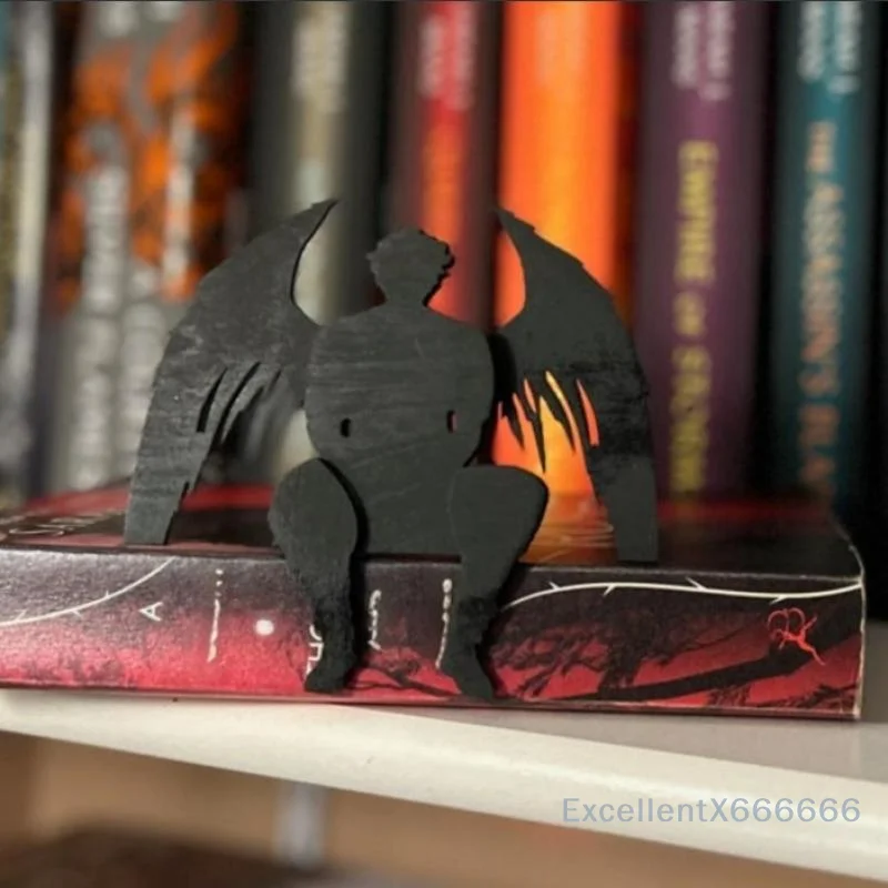 สีดําSilhouette Angelรูปปั้นไม้ตกแต่งสํานักงานBookendชั้นวางDecorเหมาะสําหรับบ้านและพื้นที่ทํางาน