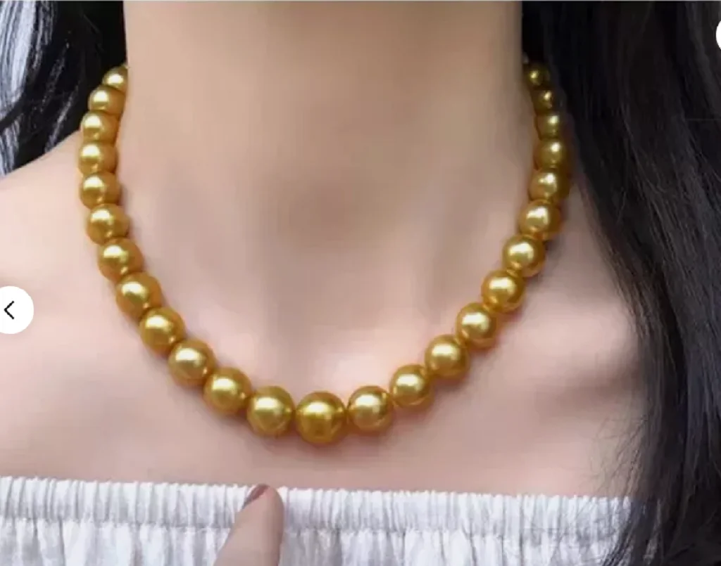 Fine Jewelry AAAAA 10-11MM NATURAL SOUTH SEA GENUINE GOLDEN ROUND PEARL NECKLACE 14Klasp