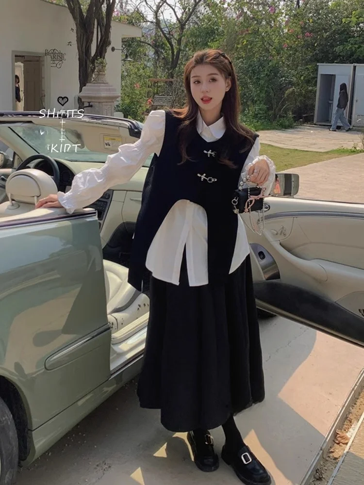 

Women's Bubble Sve irt High Waist Skirt Set Spring 2026 Faion Tee-piece Suit Irregular oulder Pad Vest Commute Sle