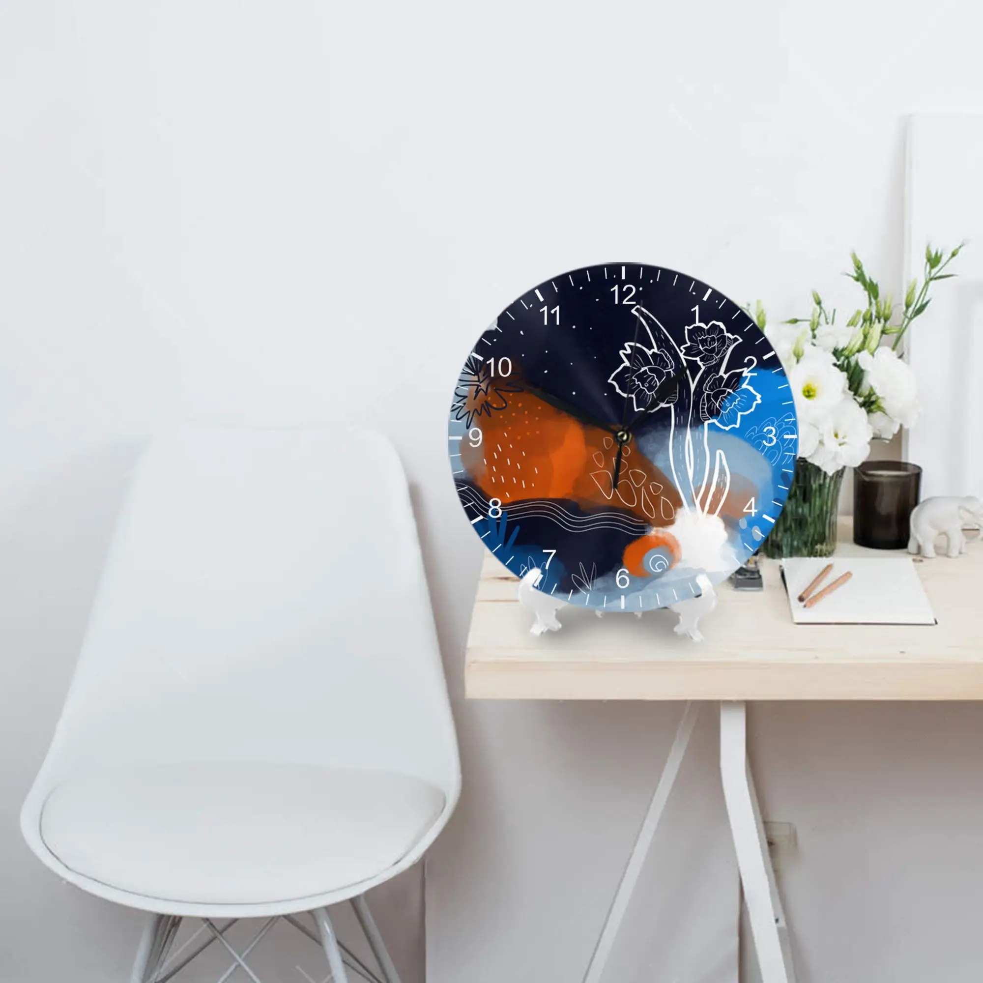 Abstract Watercolor Leaf silent wall clock round wall watch home art decor housewarming gift