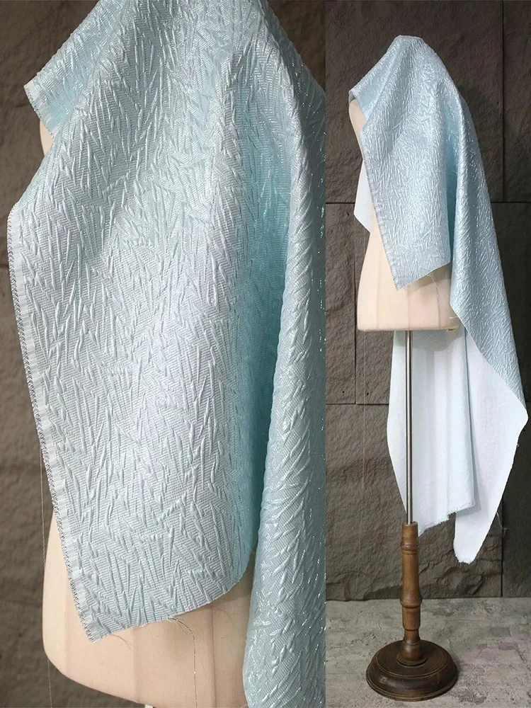 

Синяя жаккардовая ткань, глянцевая, для весенне-летних платьев в ретро-стиле, дизайнерская ткань для шитья, полиэстер, продается на метры