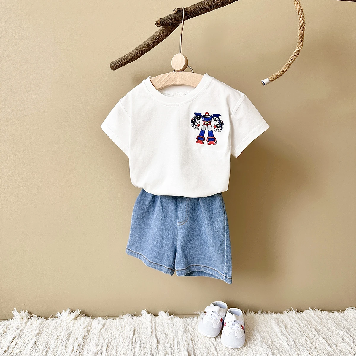 Ensemble 2 pièces pour bébé garçon et fille, t-shirt à manches courtes et short en jean, tenue d'été pour enfants de 0 à 3 ans, nouvelle collection 2024