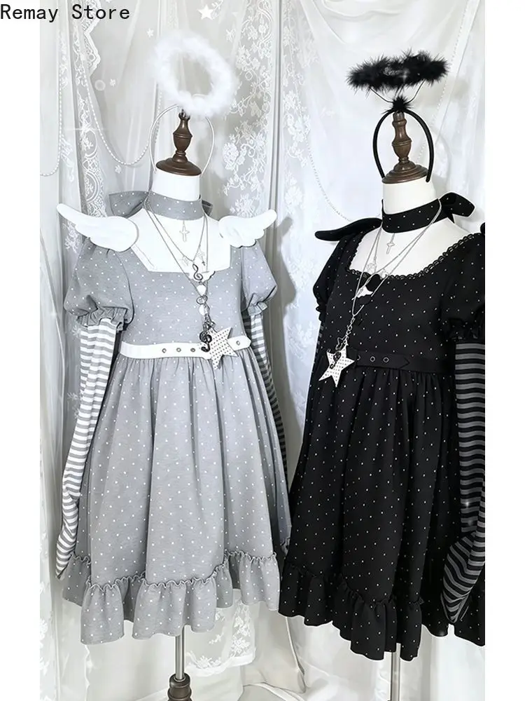 Japanese Kawaii Lolita Dress Women Y2k Bow Lace Halter Neck Mini Dresses Harajuku Cute Vintage Evening Party Design Sense Outfit
