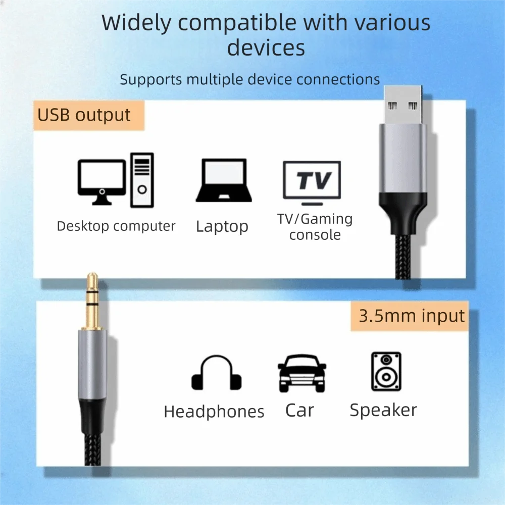 Round Hole USB Audio Cable Cd Grade Sound Quality Extension Audio Line USB To 3.5mm Cable Stereo Audio Cable for PC