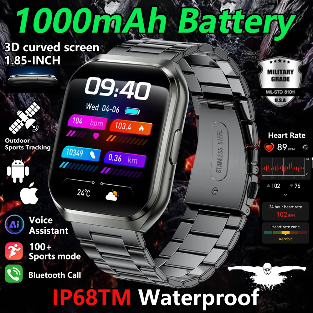 

Новые 3D умные часы с изогнутой поверхностью, мужские HD-экраны, 1000 мАч, большая батарея, длительное время ожидания, Bluetooth-вызов, спортивные часы, водонепроницаемые