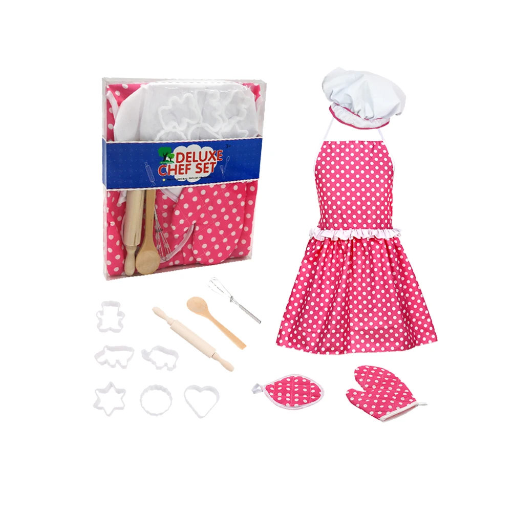 

13pcs Kids Kitchen Playset Complete Role Play Set Chef Cosplay Costume Apron Hat Oven Mitts Utensils Rolling Pin Safe