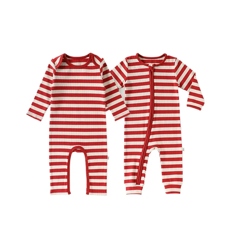 Baby One-piece Suits for Autumn and Winter Pure Cotton Romper Elastic Hatching Clothes for Boys and Girls Striped Homewear