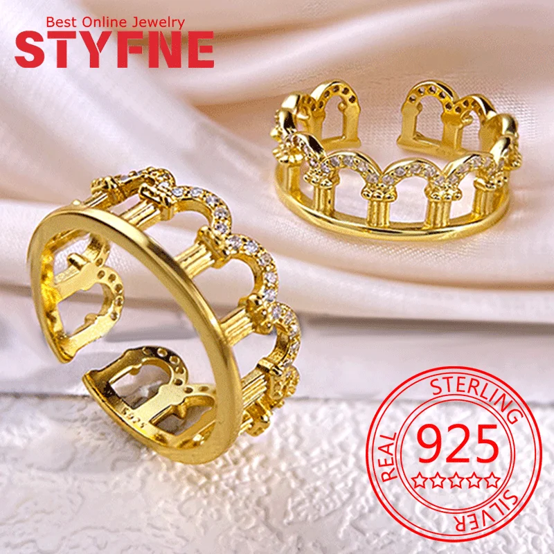 

925 Sterling Silver Women's gold ring Arch architecture ring Fine Silver Jewelry Anniversary Gift Bridal Ring