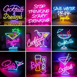 Cocktail Bar LED Neon Sign Art Wall Lights For Beer Bar Decor LED Neon Lights For Party Pub Night Club Handmade Decoration Lamp