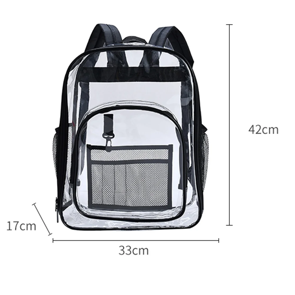 PVC Transparent Backpack Black Simple See Through School Bookbag Travel Makeup Organizer Durable Eco-Friendly Large Capacity