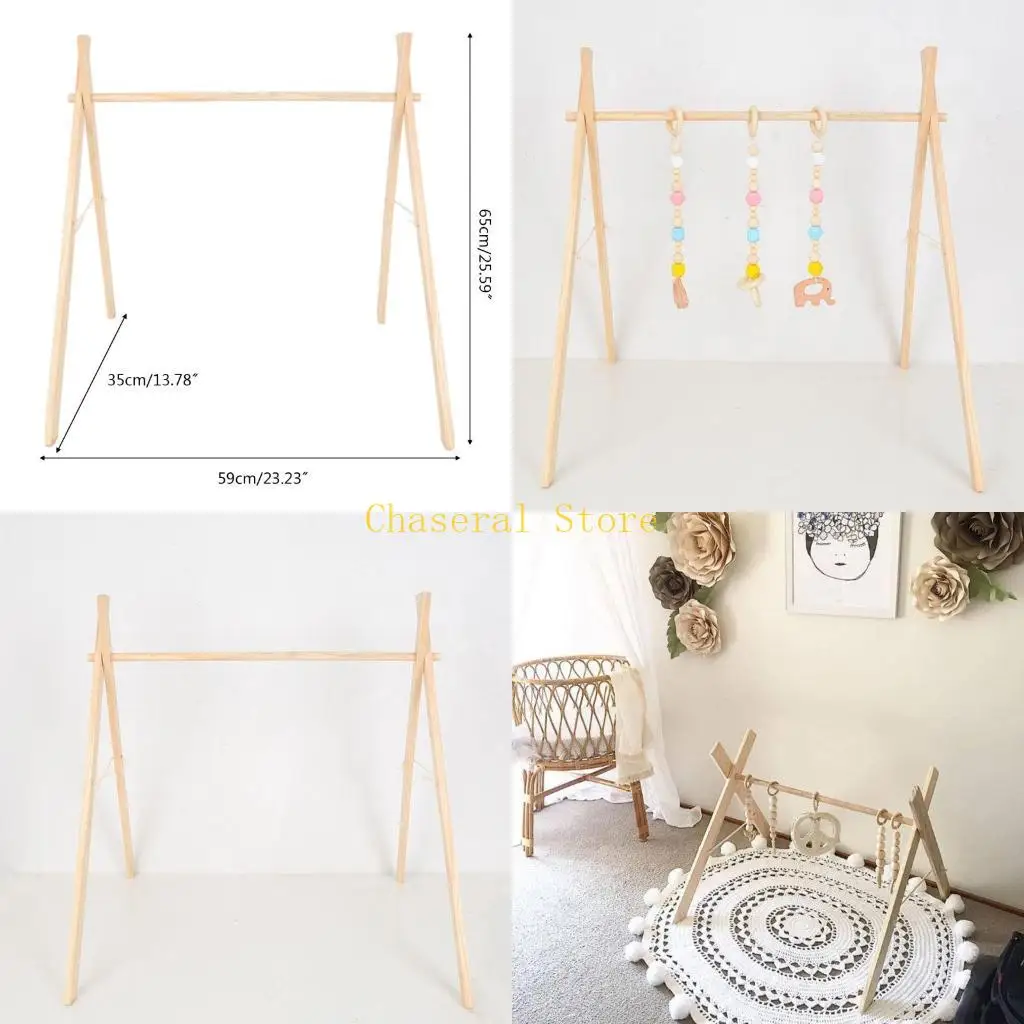 

E7CE Foldable Baby for Play Gym Frame Activity Center Gym Rack Hanging Bar Wooden Fitness Rack Infants Nursing Room Decoratio