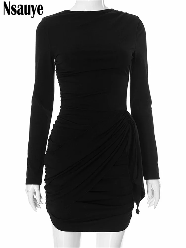 Nsauye Chic Elegante Vrouwen Sexy Clubwear Nieuwe Mode Mini Bodycon Trui Jurk Outfits Kleding Avondfeest Lange Mouw Jurk