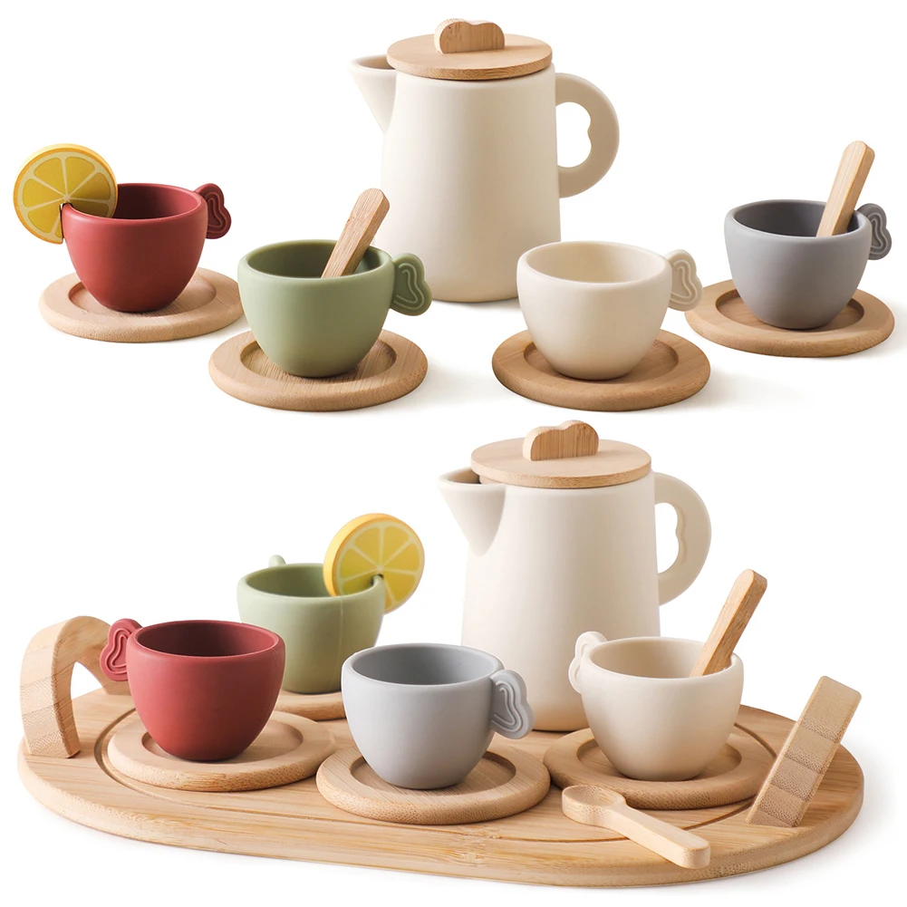 طقم شاي خشبي للأطفال ، لعب الأدوار ، وقت شاي الأميرة ، ألعاب طعام الحفلات لعمر 3 ، 4 ، 5 سنوات ، 9: 10