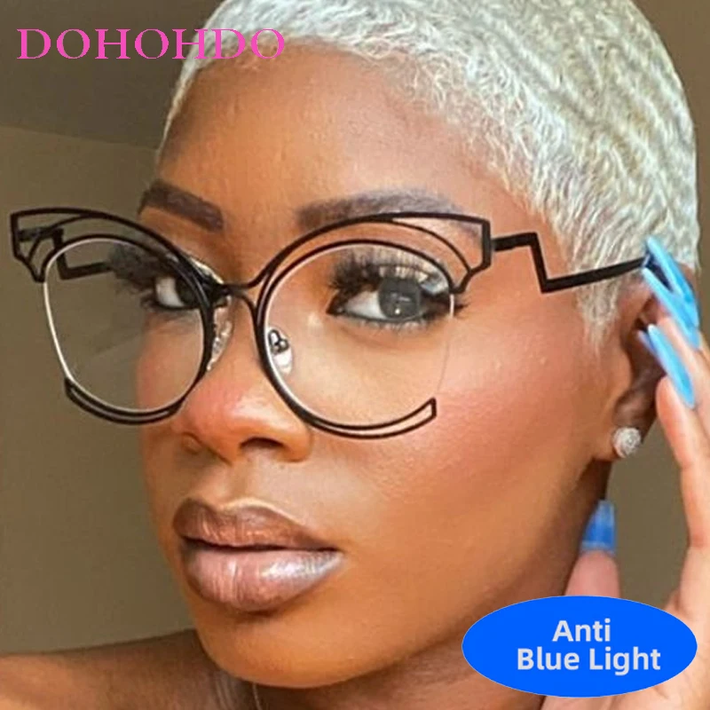 

Y2K Personality Metal Hollow Cat Eye Frame Optical Glasses Luxury Brand Women Men Computer Anti-Blue Light Protection Spectacle