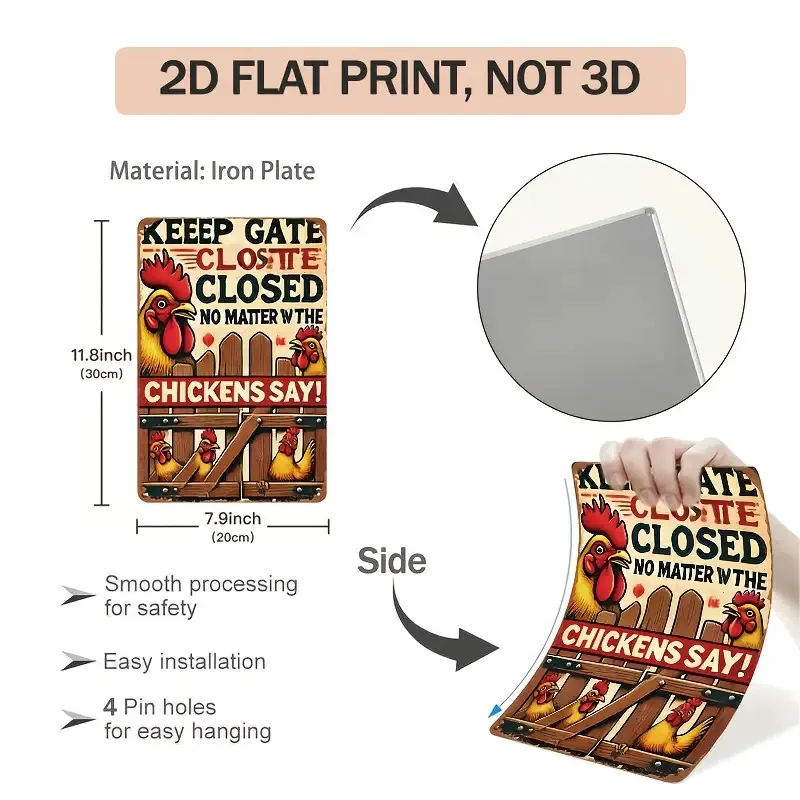2D Flat - 6pcs Vintage Chicken Coop Metal Sign Set, Humorous Outdoor Coop Decor, Farmhouse Wall Art, Country Barn Decor, Fun Chi