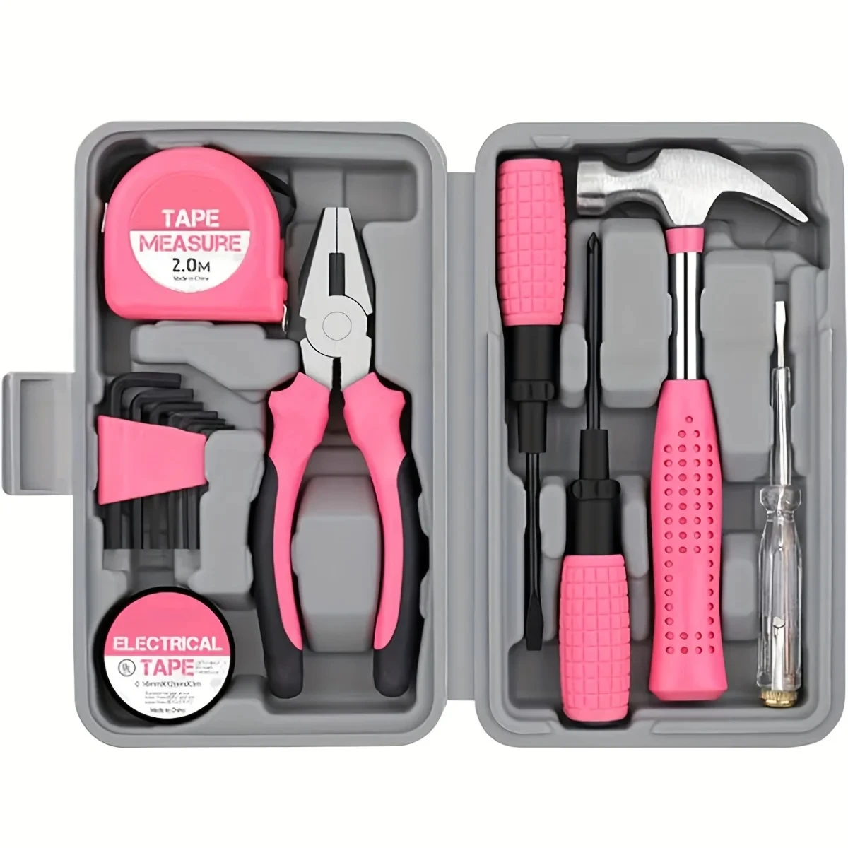 

13 in 1 Multifunctional Home DIY Toolbox Mini Manual Repair Set Pliers Tape Measure Hammer Wrench Screwdriver Pink Hardware Tool