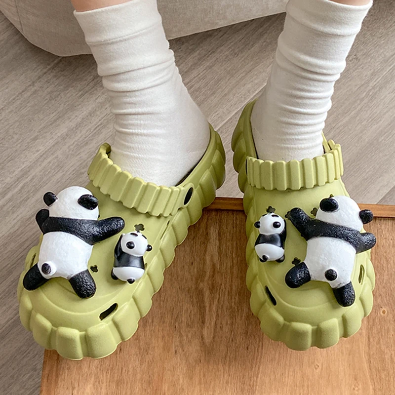 Summer Women Slippers Panda Decoration Platform Sandals Outdoor Garden Shoe Non-Slip Slides Flip Flop Soft Casual Slippers 36-41