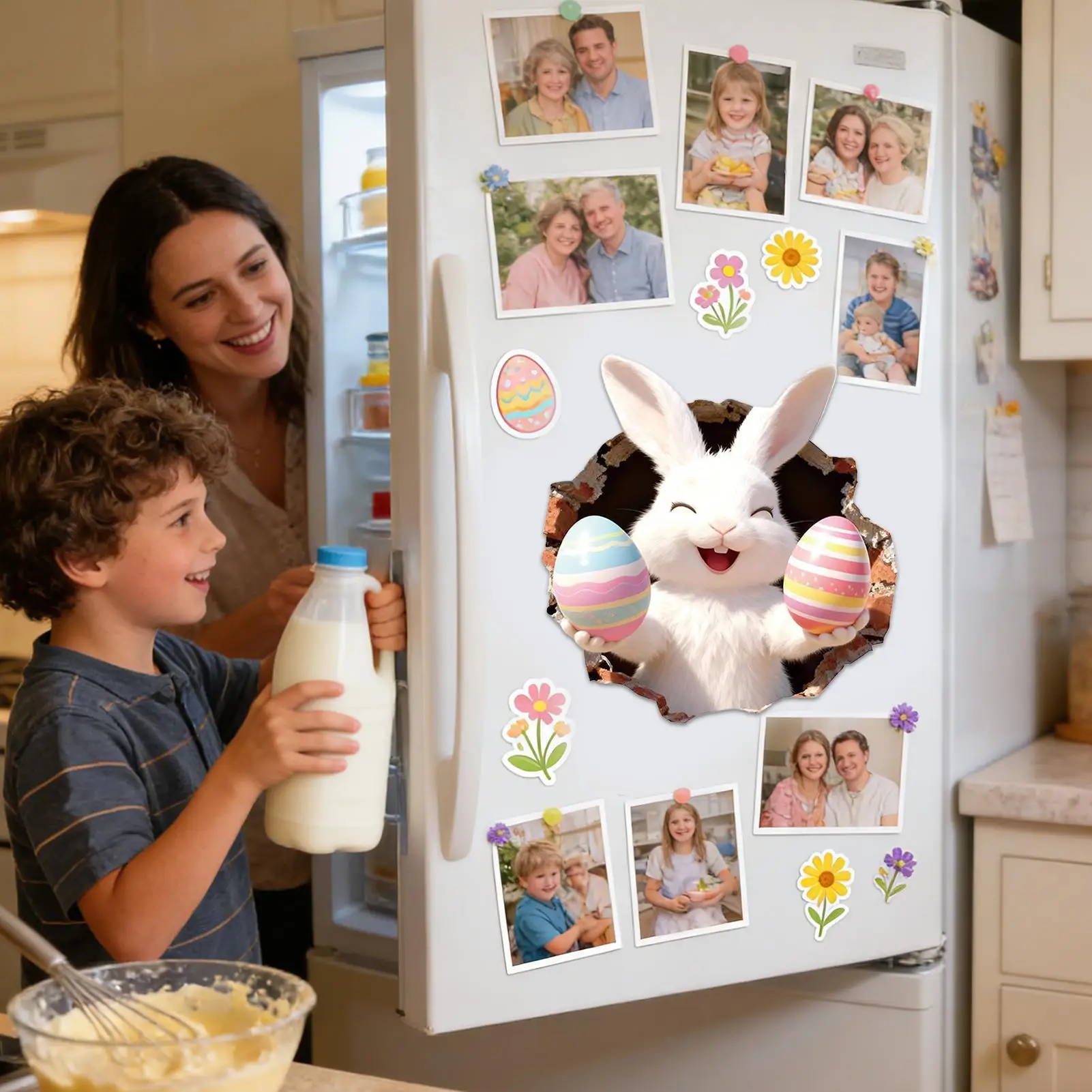 Easter Decals 2 Pieces Self Adhesive Cute Cartoon Spring Holiday Home Bunny Stickers For Glass Mirror Toilet Seat Tile School