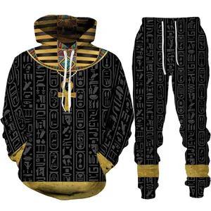 Sweatshirt und Hosen mit Kapuze mit Kapuze in männlichem 3D, losen Rassenset, lässige Streetwear, alter Horus, ägyptischer Gott, Ägyptens Auge, Pharaoh 6 Hauptverkleidungskleidung Ägypten männlich - №2