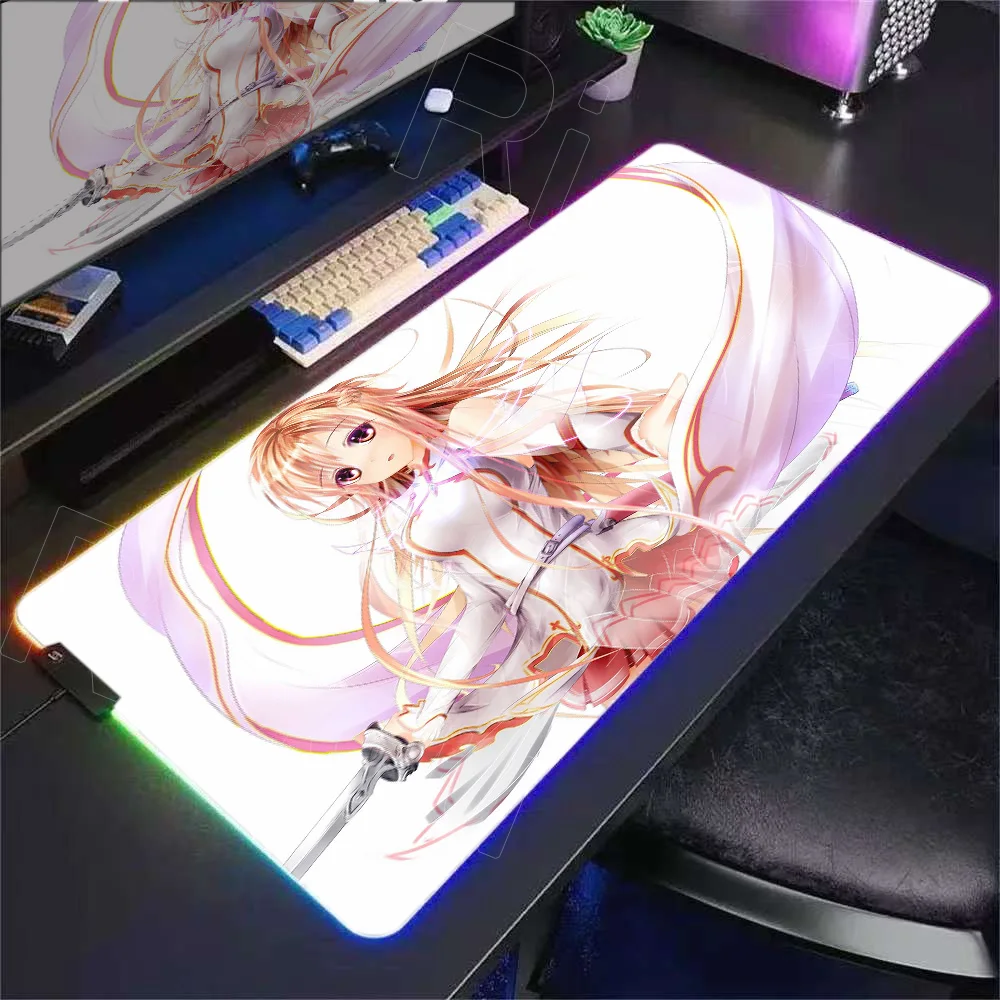 RGB أنيمي فتاة حصيرة مكتبية HD السيف الفن على الانترنت ساو ماوس الوسادة الكمبيوتر المحمول Asuna ماوس الوسادة عدم الانزلاق المطاط لعبة كبيرة ماوس الفئران الحصير #3
