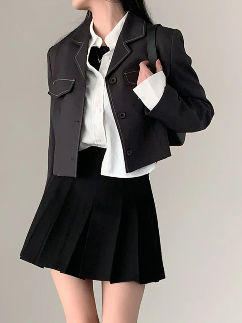 Luźny żakiet damski w stylu vintage, modny, zapinany na guziki, wygodny, uniwersalny, koreański styl, odzież wierzchnia.