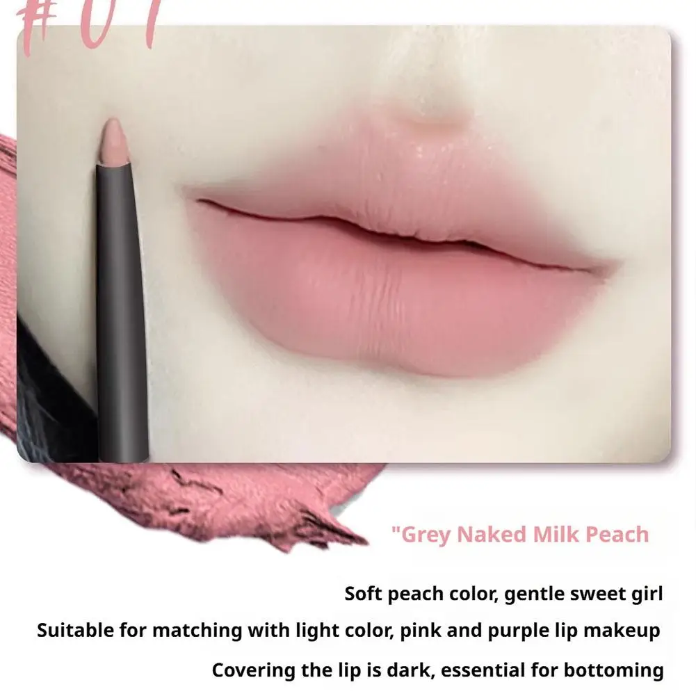 Matter Lipliner mit Lippenpinsel, glatt, rosarot, matt, Lippenstiftstift, langlebig, samtig, antihaftbeschichtet, antihaftbeschichtet, für die Lippenkontur, Make-up