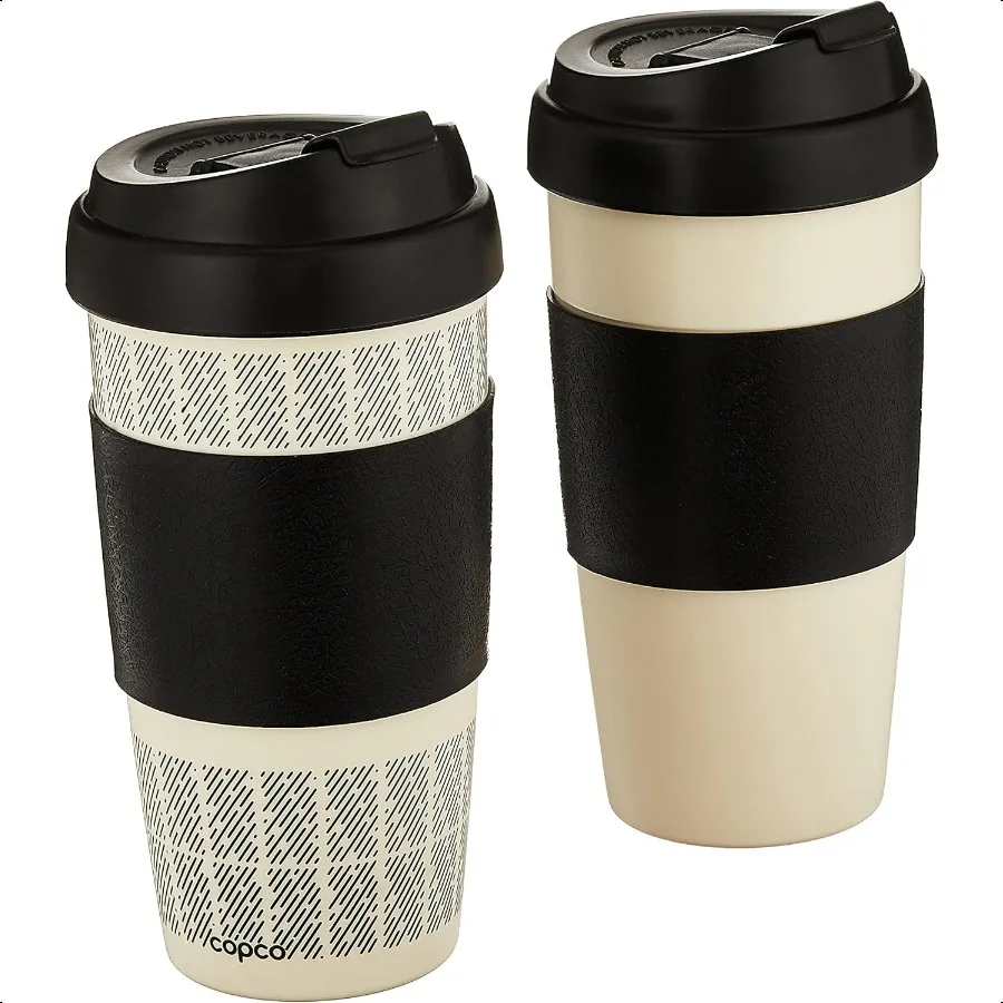 

5237160 Reusable Insulated Double Wall Travel Mugs 16ounce White Black 2 Count Pack of 1