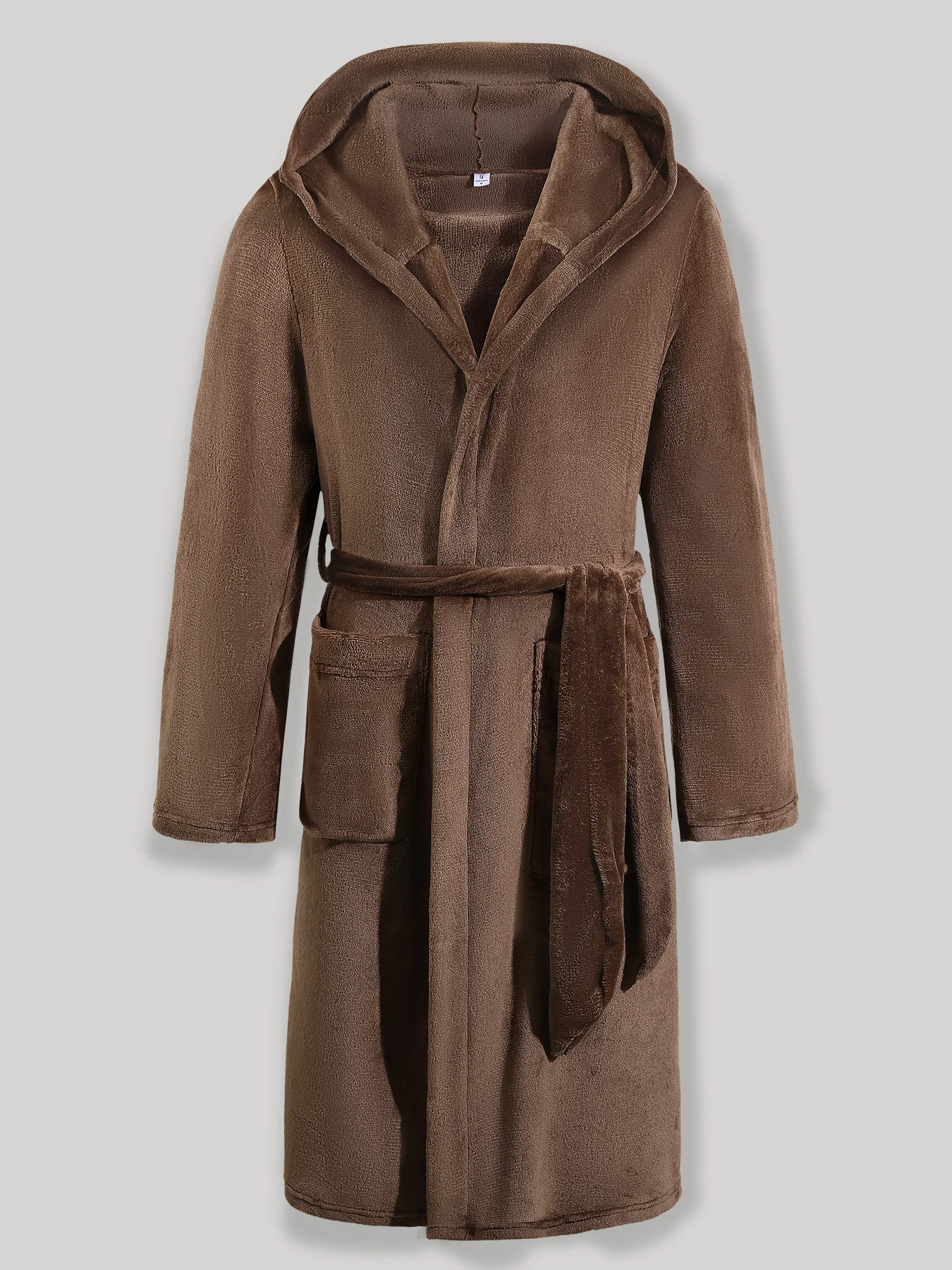 

Men's Solid Color Flannel Hooded Bathrobe, Thickened for Autumn and Winter, Long Bathrobe with Drawstring, Loungewear