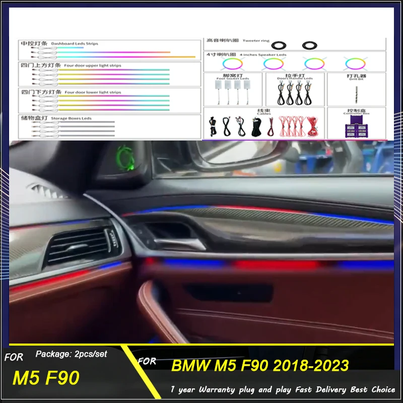 Car Ambient Light For BMW M5 F90 2018 2019 2020 -2023 Interior symphony LED Dashboard Door Atmosphere Lamp screen/APP Control