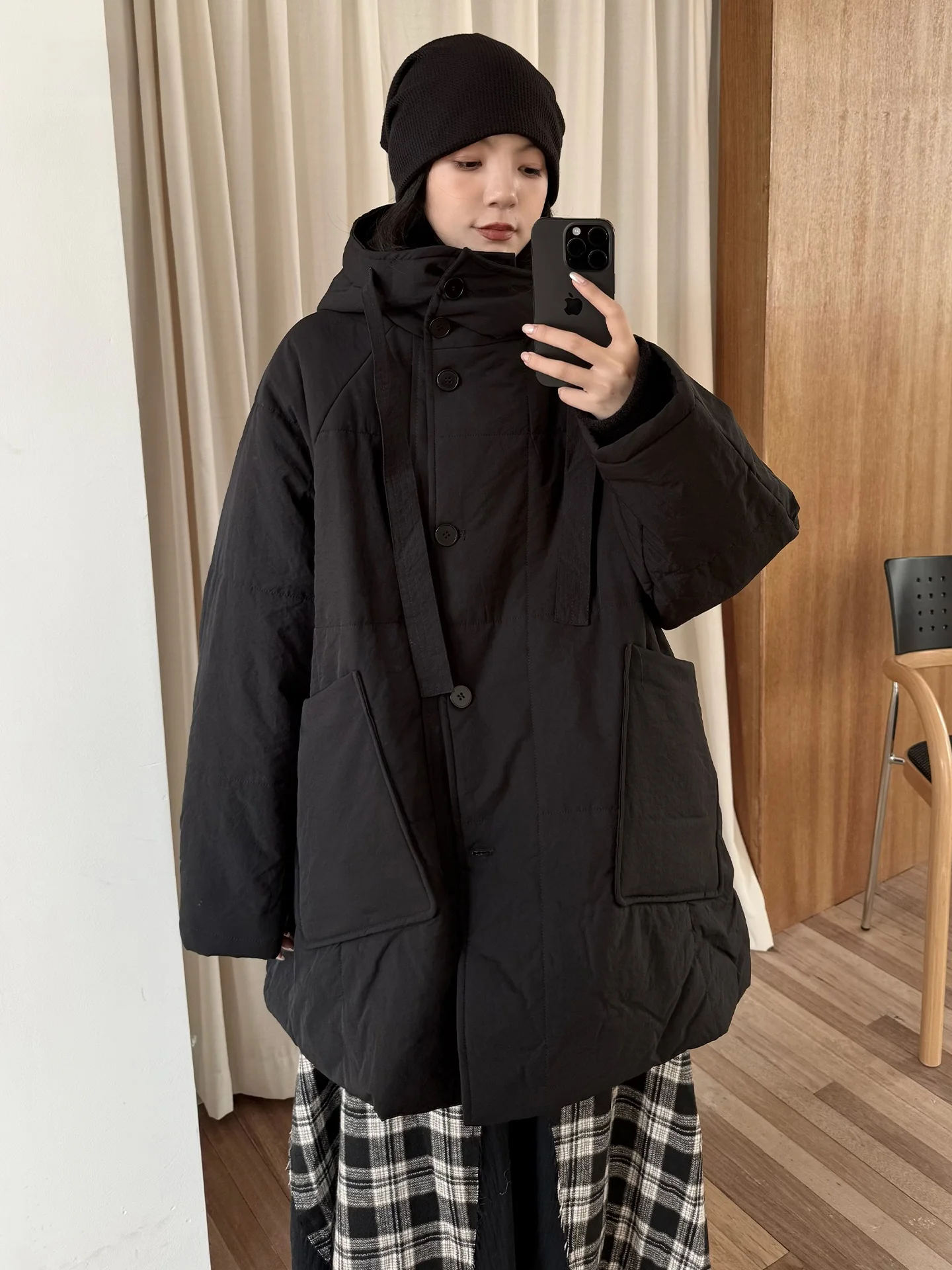 

Женское хлопковое пальто с пуговицами Jaet, свободное пальто, двустороннее зимнее пальто с большим ртом, теплое удобное длинное пальто с капюшоном све