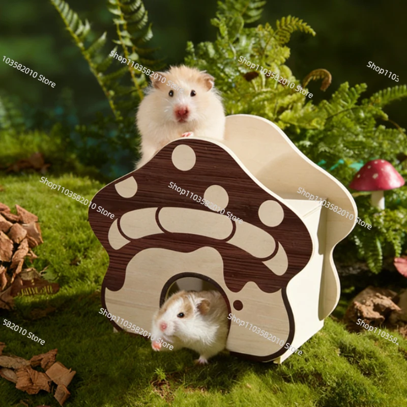 Wooden Large Diameter Hamster Tunnel, Golden Hamsters Hideout Tube with Burrow Access, Small Animal Habitat for Bedding