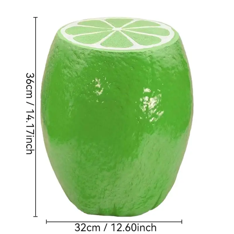 Oversized 14" Green Lemon Resin Stool, Multi-Purpose Side Table & Plant Stand for Indoor/Outdoor Decor, Innovative Garden