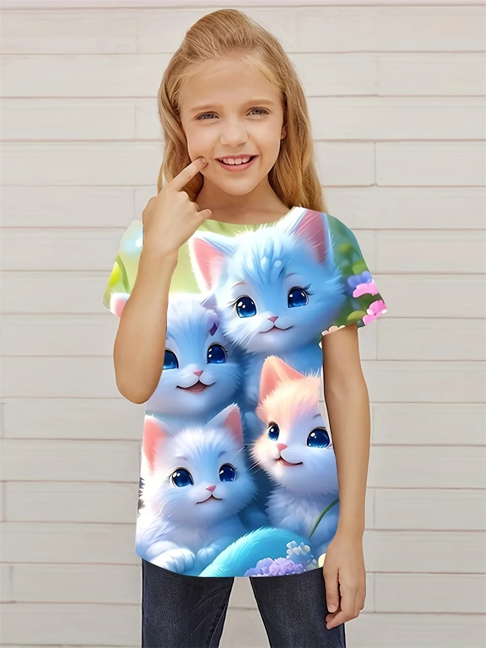 

Girl Children Tshirts Casual Baby Clothes Top Tee 2025 Animal Trendy Cat 3d Printed T Shirt Girls T-Shirts