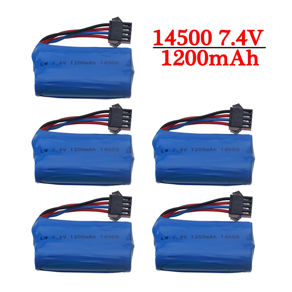 (In Voorraad) 7.4V 1200Mah 14500 Li-Ion Batterij SM-4P Stekker Voor Elektrisch Speelgoed Waterkogel Pistool En Rc Autoboot Helikopter Drone Speelgoed