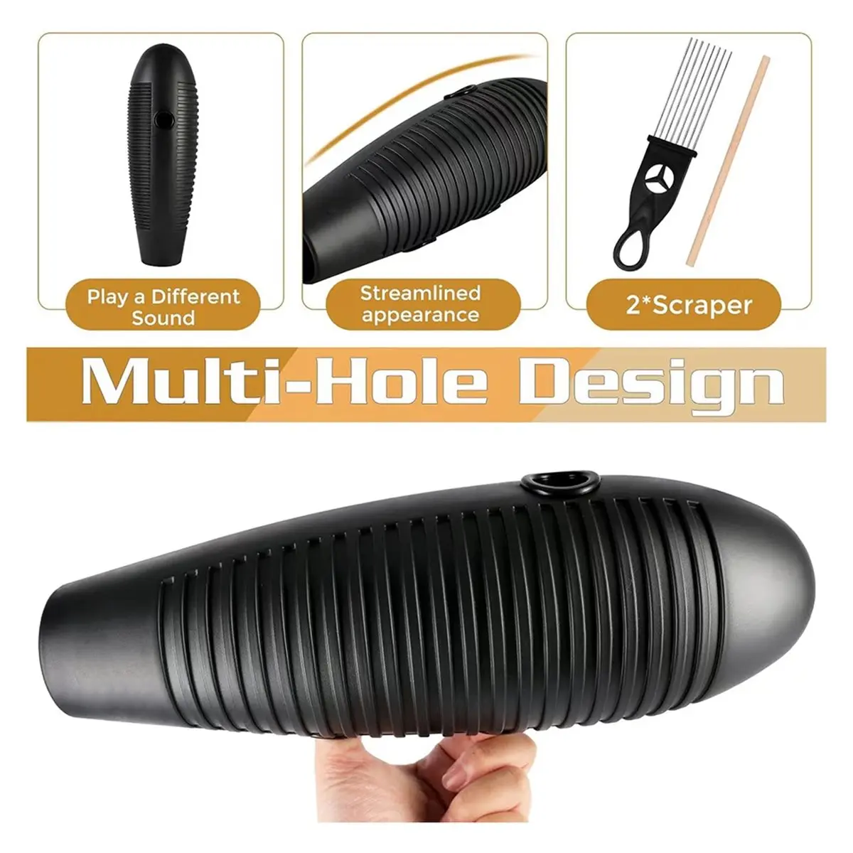 ABYB Guiro Instrument 3.9x13 Inch Guiro Fish Shaped Latin Percussion Instrument with 2 X Guiros Scraper Musical Training