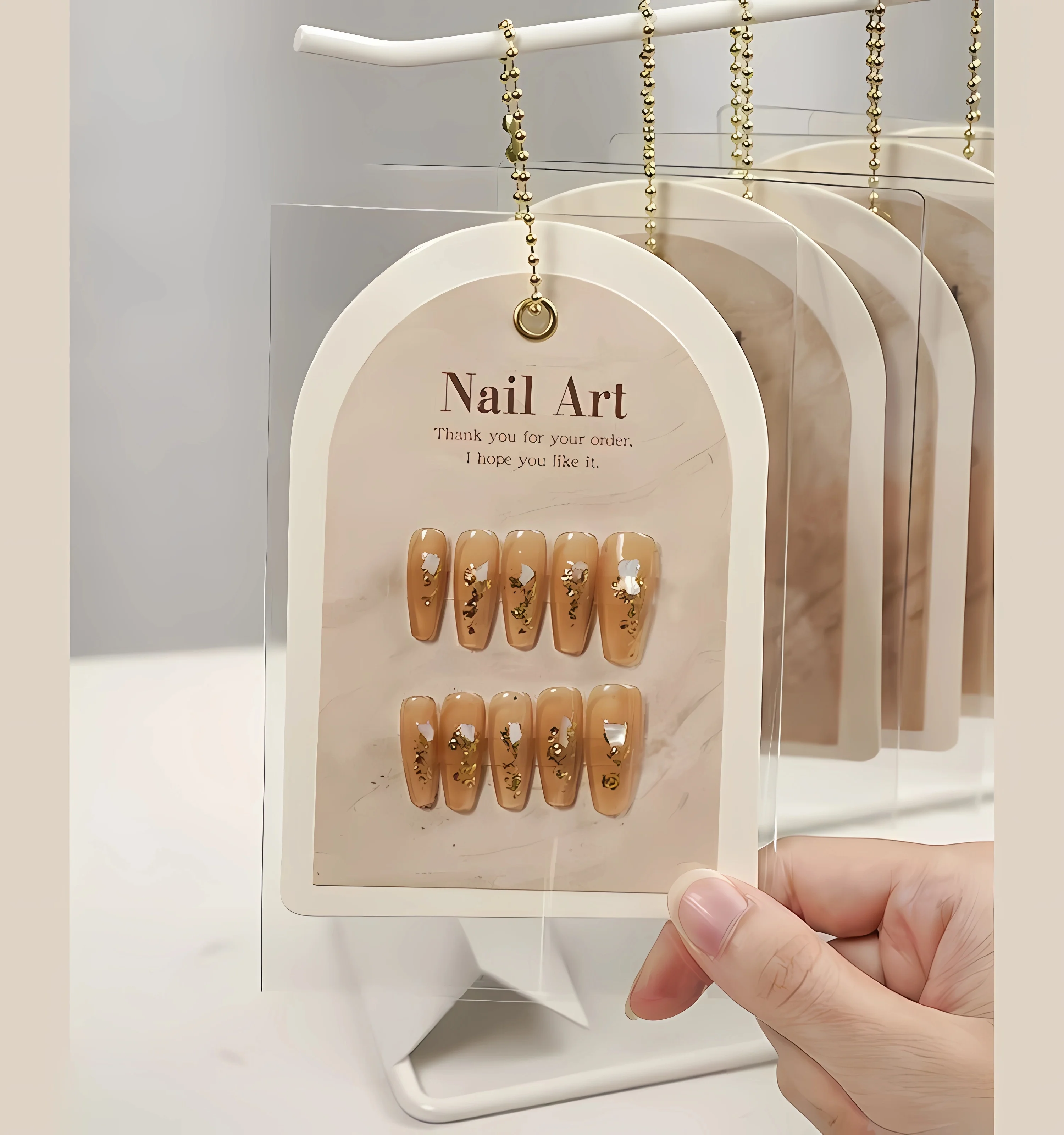 5 PCS Custom Nail Instructions Card Press On Nails Card Nail Display with Dustproof Bag Nail Sample Organizer for Nail Salon