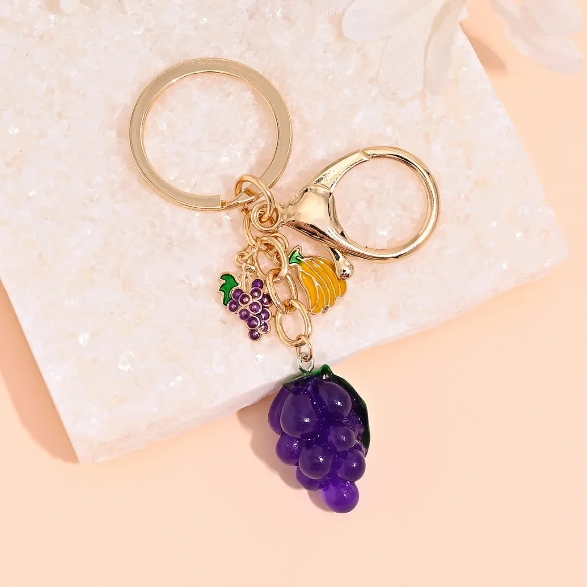 Fruit Grape Lemon Banana Pineapple Pendant Keychain VStudent Backpack Bag Chain Ring Accessories Women’s Festival Gift Keyring