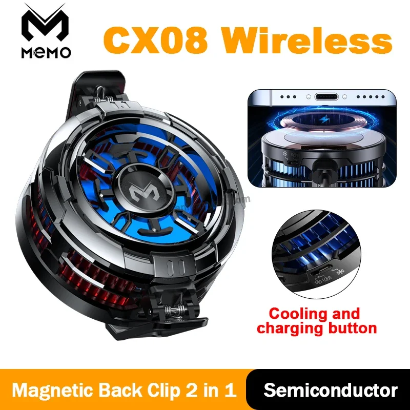 MEMO Mobile Phone Game Cooler Magnetic Back Clip 2 IN 1 Semiconductor Cooling Fan w/ Wireless Charging Radiator for IOS Android