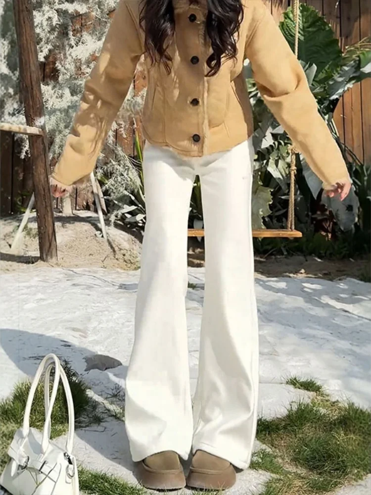 Jeans svasati a vita alta da donna foderati in Fce taglie forti che dimagriscono i fianchi che coprono pantaloni in denim casual con campana elastica