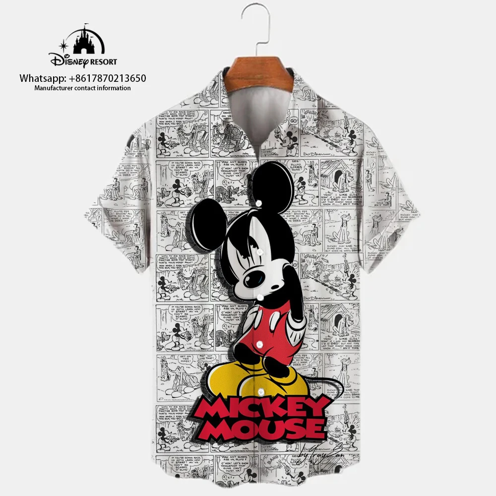 2024 Zomer Nieuwe Mode Mickey Casual Heren Shirt Met Korte Mouwen Straat Comfortabel Heren Shirt 3d Cartoon Shirt Met Korte Mouwen