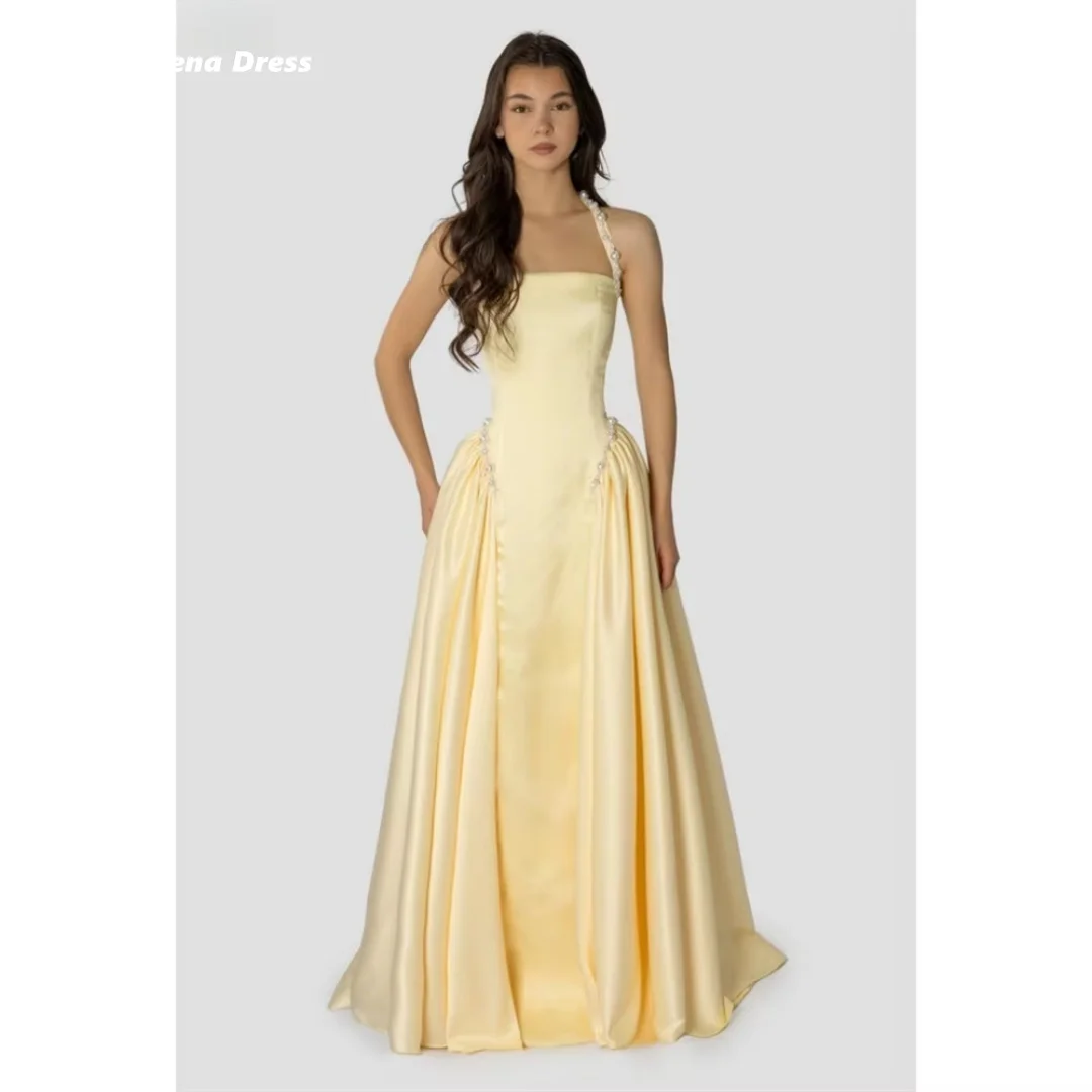 

Lena Yellow Special Occasion Dresses for Special Occasions Satin Luxurious Evening Dresses Woman Elegant Line A Customized Pearl