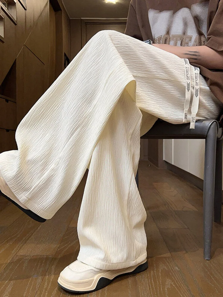 

Ice Silk Wide Leg Casual Pants Men's Summer American High Street Tree Bark Texture Straight Tube Pants Dra Sensation