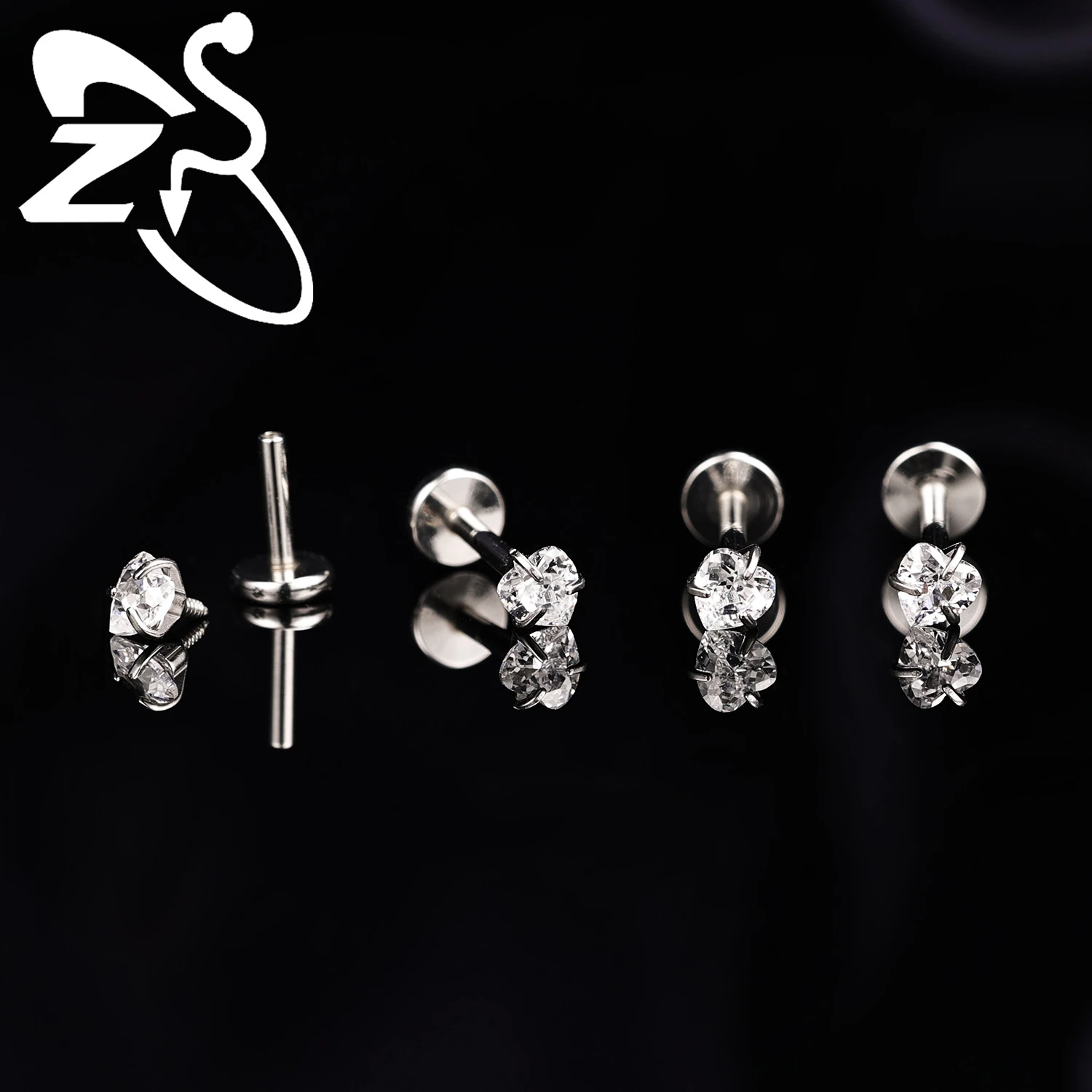 ZS 1Piece 16/18/20G Stainless Steel Labret Lip Piercings 2-4MM Round CZ Crystal Internal Thread Helix Cartilage Earrings Jewelry