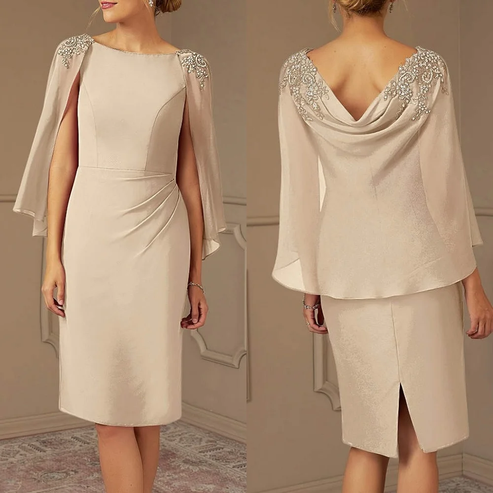 Maßgeschneiderte, moderne, modische Jersey-Kleider mit Strasssteinen, gerüscht, A-Linie, U-Ausschnitt, knielange Kleider, maßgeschneiderte Kleider für besondere Anlässe, elegant