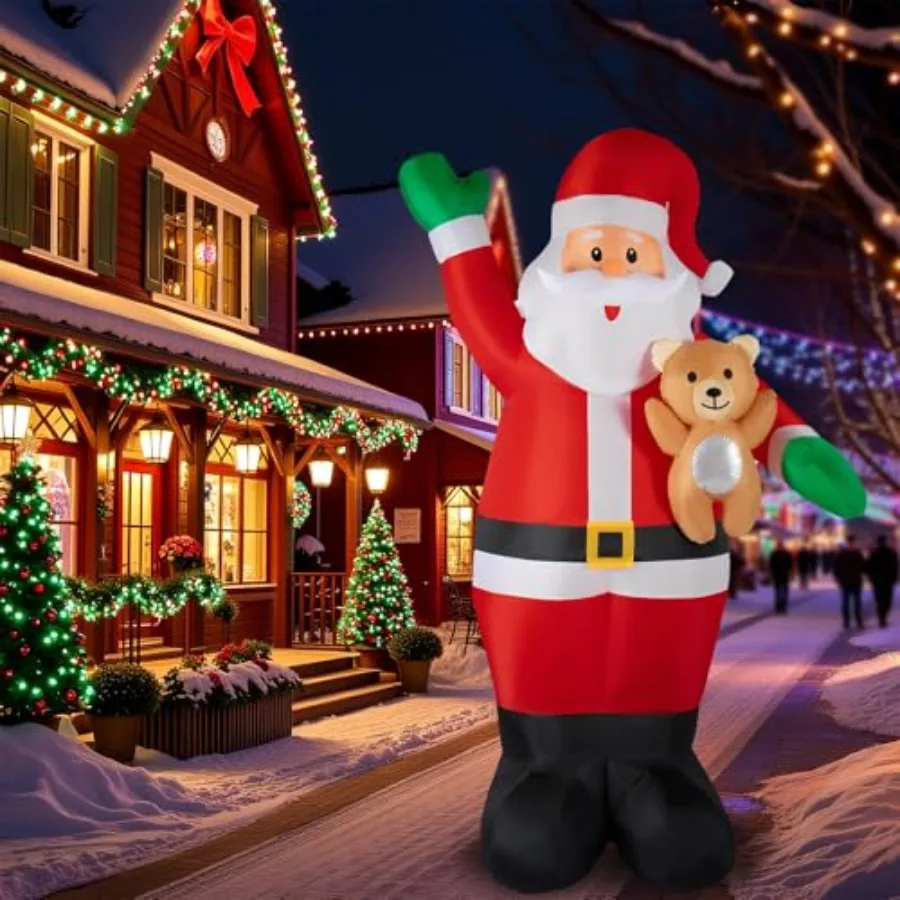 

Outdoor Christmas yard decoration: inflatable Santa with LED lights and bear, 8.5FT, all-weather waterproof PVC, red and white,