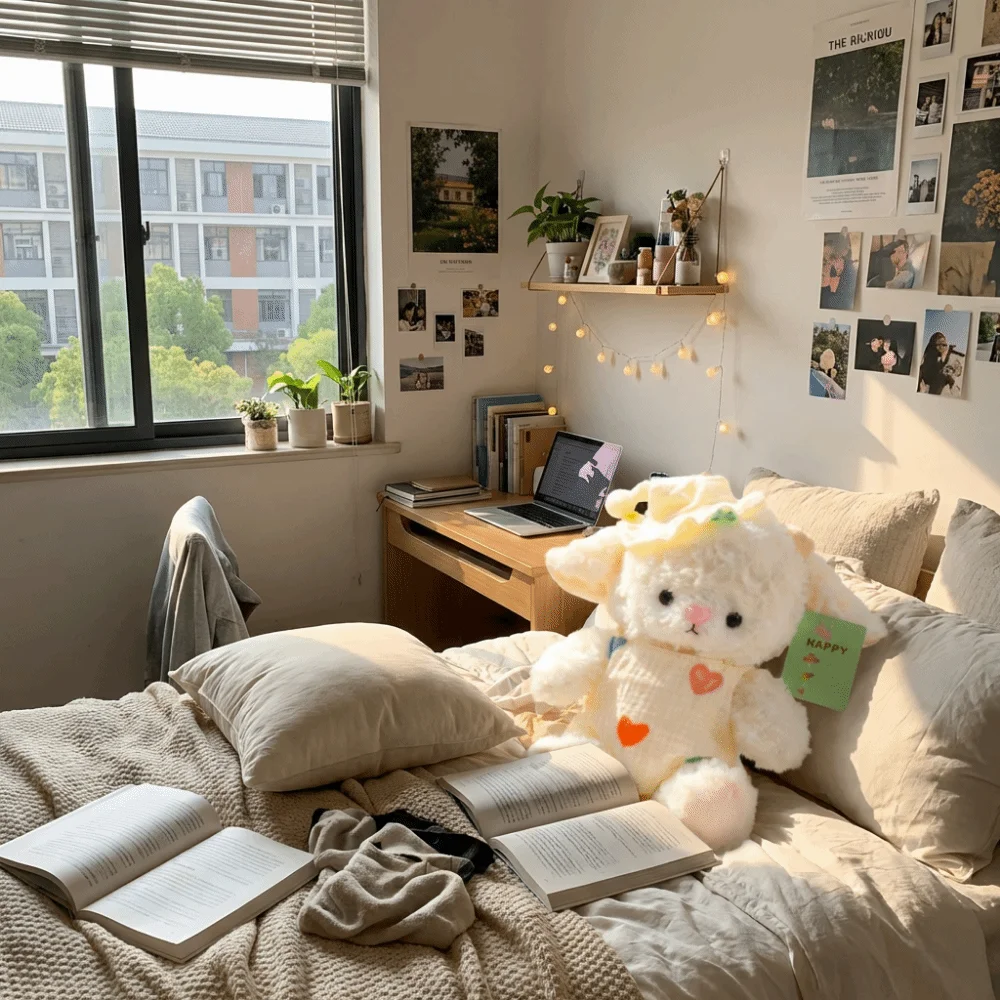 ตุ๊กตาแกะน้อยสวมชุดนอน ตุ๊กตาขนนุ่มคุณภาพสูง สวมหมวก เนื้อสัมผัสนุ่มฟู น่ารัก